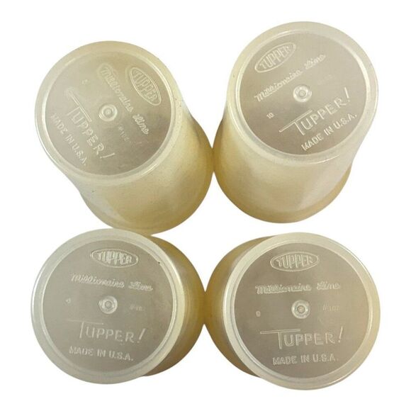 Vtg Salt PeppTupperware Millionaire Line Yellow 6 Oz Shakers Set Of 4 Made In US - Picture 4 of 8